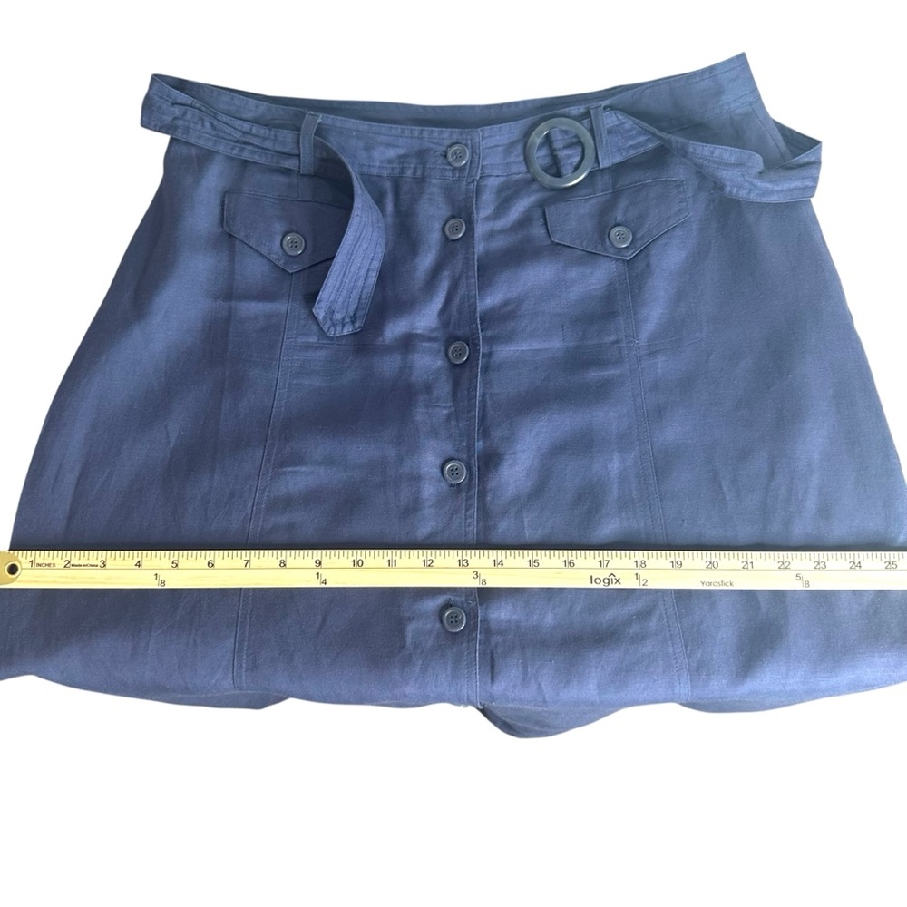 APPRAISAL Navy Blue Button Up Maxi Linen Blend Prarie Lined Skirt Womens Size 14 - Picture 10 of 15